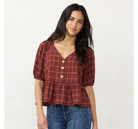 Lc Lauren Conrad Womens Cropped Ruffled Button Top WL23W025RP