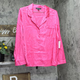 INC International Concepts Notch 2-Piece Collar Pajama Set Magenta Chain Pink L