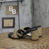 Universal Thread Womens Aaliyah Raffia Strappy Knot Sandal Heels Black 8.5M