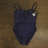 Bar III Womens Wave Solids Tie-Front One Piece Swimsuit Nautical Blue S