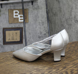Easy Street Womens Moonlight Dress Block Heel Pump Silver Satin Gray 9W