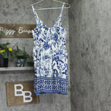 Cupshe Womens Floral Sleeveless V-Neck Mini Beach Dress Blue White Multi S