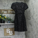 Donna Karan Petite Square-Neck Sequinned Belted Button Down Dress Black 2P