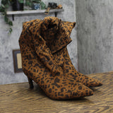 A New Day Justice Mid-Calf Boots Faux Suede Cone Heel Leopard Brown 8.5M
