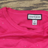 Sam & Jess Womens Short-Sleeve Embellished Sweater TA93148768AS Electric Pink M