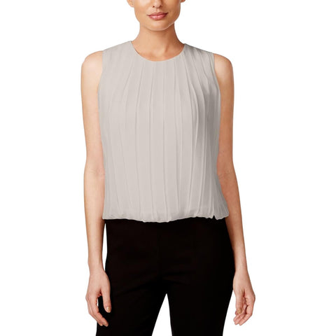 Calvin Klein Womens Chiffon Pleated Blouse Shirt Top SFBTH79A Khaki Brown S