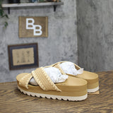 Bearpaw Criss Cross Raffia Crochet Embroidered Sandals Natural Tan Brown 8M