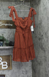 Trixxi Juniors Square-Neck Tie-Strap Fit Flare Mini Dress Brown Orange S