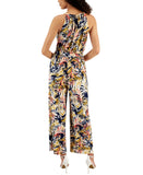 Studio by JPR Leg Scoop Neck Keyhole Self Tie Faux Wrap Cropped Jumpsuit Blue S
