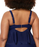 Raisins Ruffle-Trim Tankini Swim Top with Front Tie P840047 Navy Blue 16W