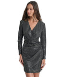 DKNY Womens Metallic-Dot Gathered-Waist Dress DD4IZ632 Black / Silver 4