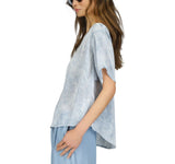 Michael by Michael Kors Womens Petal Print Dolman-Sleeve Top Chambray Blue XL