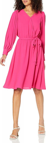 Anne Klein Women's Pleated Sleeve Dress 10844849 Amaranth Pink M