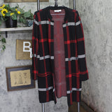 Kasper Womens Open Front Long Knit Duster Cardigan Sweater Black / Red XL