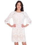 Vince Camuto Petite Jewel-Neck Lace Shift Dress Ivory Off White / Beige Brown 2P