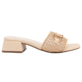 Jones New York Block Heel Square Toe Horsebit Hardware Mesh Sandals Tan Brown 6M