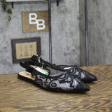 A New Day Womens London Lace Sling Back Bow Flats 94303529 Black 10M