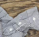 Gloria Vanderbilt Amanda Monogram Button Down Shirt Marine Navy Blue Stripe S
