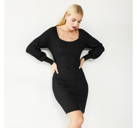 Nine West Womens Squareneck Sweater Dress WW14Y307RS1 Black M