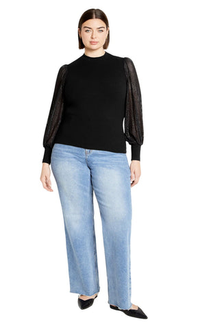 City Chic Plus Size Tarynn Top Turtle Neck Long Lurex Sleeved Blouse Black 2XL