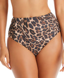 Bar III Womens Animal Print High Waist Swim Bottom Cheetah Brown Multi L