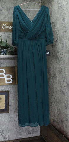 DKNY Chiffon Balloon-Sleeve Faux Wrap Side Slit Maxi Dress Forest Green 8