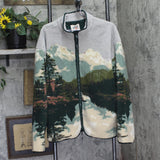 Woolrich X TGT Full Zip Fleece High Neck Sweater Jacket Tan Brown Multi L