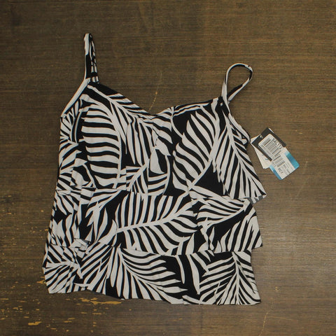 Swim Solutions V-Neck Tiered Tankini Swim Top Leafing Matter Black White 10