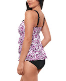 Swim Solutions Womens Printed Tiered Fauxkini Swim Top Magenta Purple Multi 18