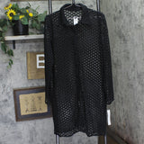 Carmen Marc Valvo Crochet Button-Up Cover-Up Shirt C21835 Black L