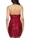 B. Darlin Juniors Halter Sequin Bodycon Mini Dress 8KJT909 Red 7/8