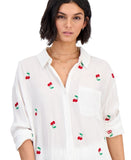 Miken Womens Cherry Embroidered Button-Down Swim Shirt I2992PUXH White Multi M