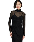 RACHEL by Rachel Roy Womens Lydie Dotted-Mesh Mock-Neck Dress Black XL