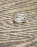 Fashion Criss Cross Weave Rhinestone Cocktail Ring Silver Gray / Clear 9.5