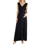 24seven Comfort Apparel Sleeveless Maternity Maxi Dress with Belt Black 1X