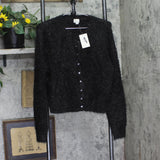 A New Day Womens Long Sleeve Tinsel Button  Party Cardigan Sweater Black M
