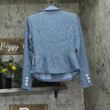 Aqua Peplum Tweed Flounce Blazer Jacket OI6686BL Blue multi S