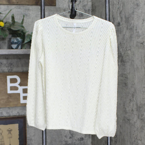 GHIMLI Womens Semi Sheer Knit Long Sleeve Shirt Top Ivory See Measurements