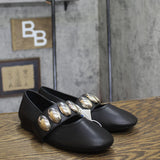 A New Day Genevieve Oversized Dome Stud Mary Jane Flats Black / Silver 7M