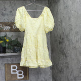 And Now This Womens Gingham Puff Sleeve Woven Mini Dress Yellow / White XL