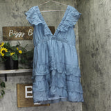 Aqua Ruffle Tiered V-Neck Mini Dress WDR121502-BL Slate Blue 2XL