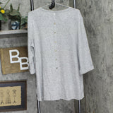 Coin 1804 Plus Size Cozy 3/4 Rolled Sleeve Button Back Top Heather Gray 2X