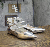 INC International Concepts Womens Valan Triple-Strapped Flats Silver Gray 9M