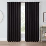 Eclipse Langley Solid 2-Piece Room Rod Pocket Window Curtains Black 52" x 95"