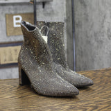 A New Day Gloria Low Shaft Heeled Rhinestones Boots Booties Silver Gray 6M