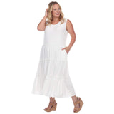 White Mark Womens Plus Size Scoop Neck Tiered Midi Dress PS315 White 1X