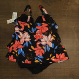 Swim Solutions Tiered Floral-Print One Piece Floral Park Black Multi 22W