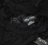 City Chic Womens Trendy Plus Size High-Low Keyhole Belted Lace Dress Black 18W
