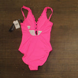 La Blanca Womens Island Goddess Ruffled Plunge One Piece Swimsuit Bright Pink 4