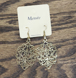 Melody Womens Fashion Dangly Filigree Lace Metal Earrings Gold Yellow 2.75"